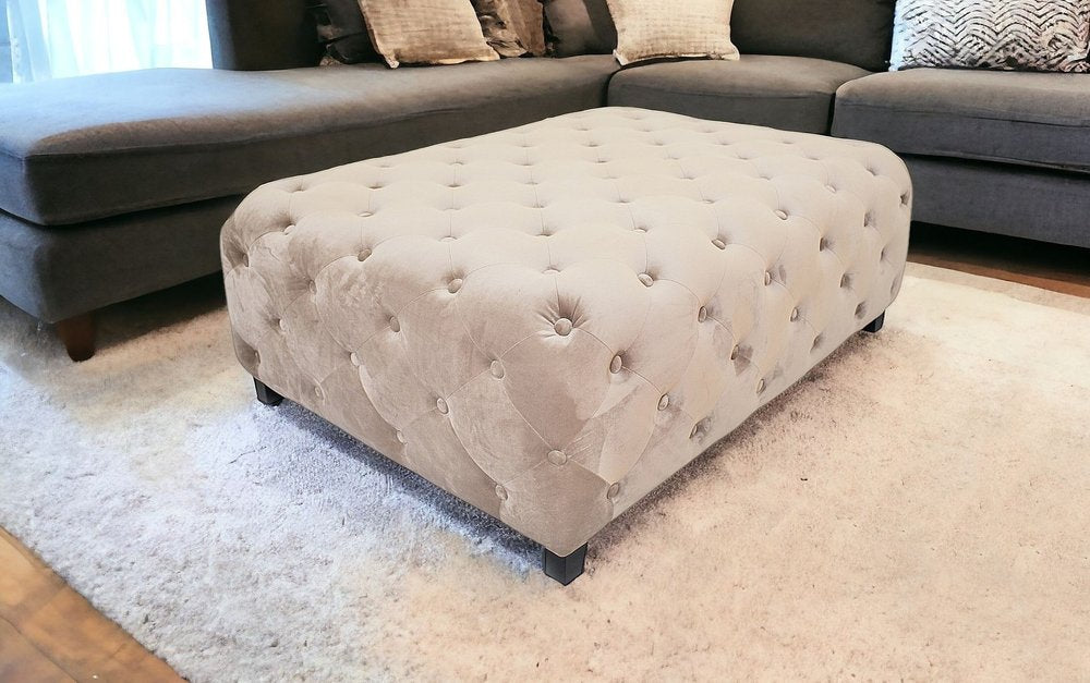 40" Beige and Brown Fabric and Solid Wood Square Coffee Table