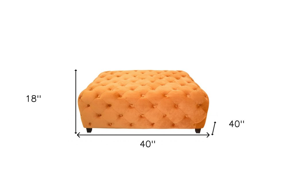 40" Orange and Brown Fabric and Solid Wood Square Coffee Table