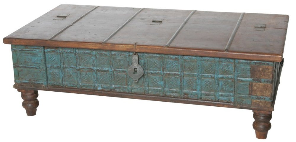 50" Brown and Green Solid Wood Lift Top Coffee Table