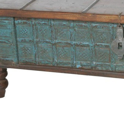 50" Brown and Green Solid Wood Lift Top Coffee Table