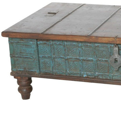 50" Brown and Green Solid Wood Lift Top Coffee Table