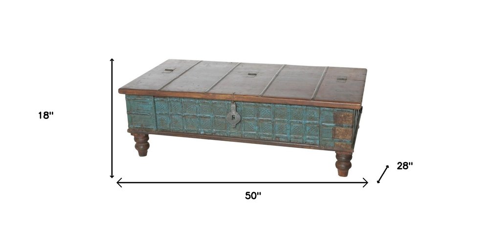 50" Brown and Green Solid Wood Lift Top Coffee Table