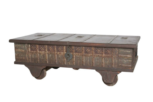 50" Brown Solid Wood Lift Top Wheel Coffee Table