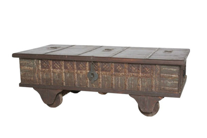 50" Brown Solid Wood Lift Top Wheel Coffee Table