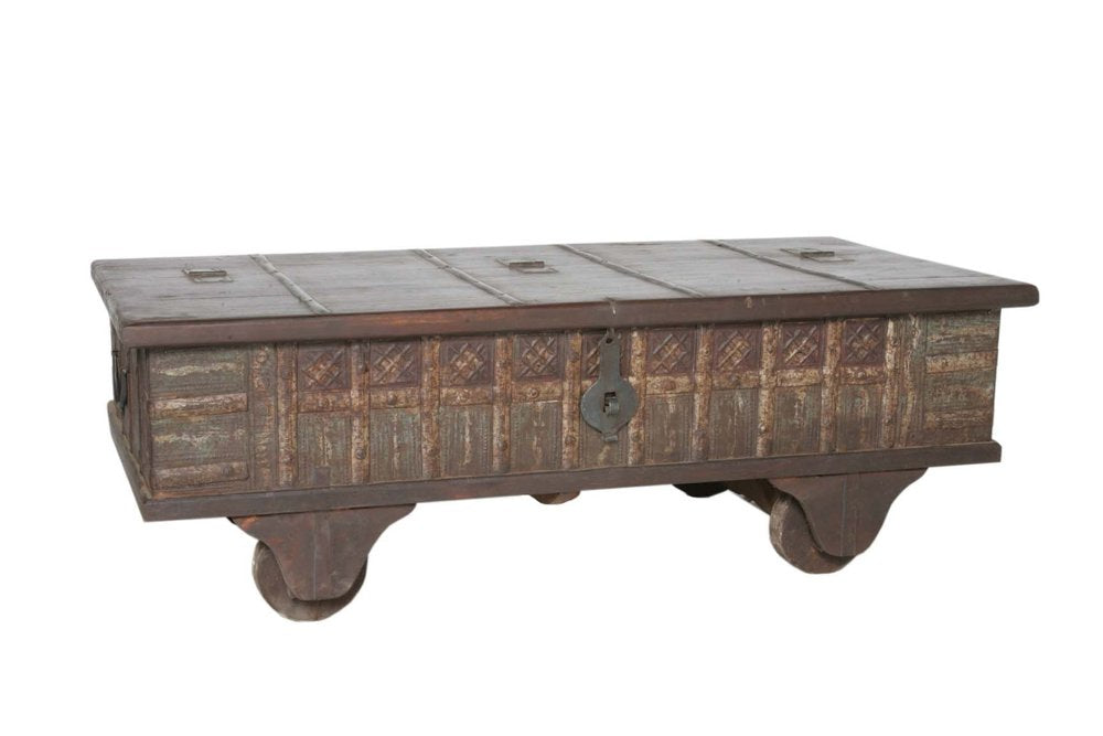 50" Brown Solid Wood Lift Top Wheel Coffee Table