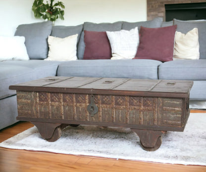 50" Brown Solid Wood Lift Top Wheel Coffee Table