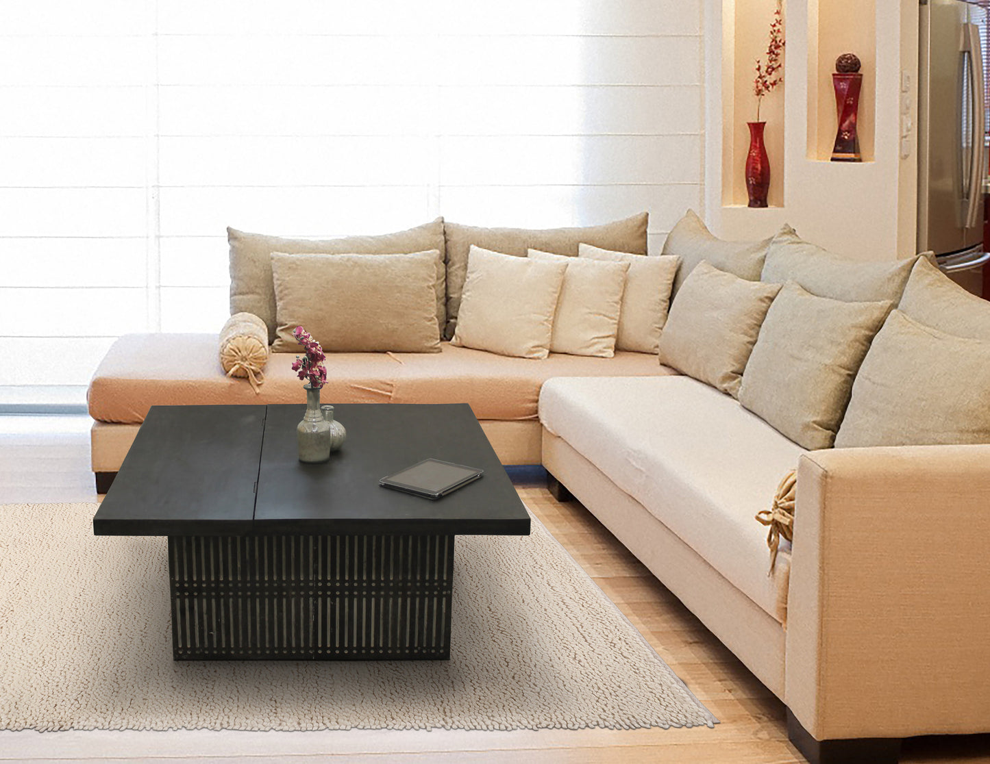 40" Brown Solid Wood Lift Top Pedestal Coffee Table