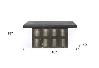 40" Brown Solid Wood Lift Top Pedestal Coffee Table