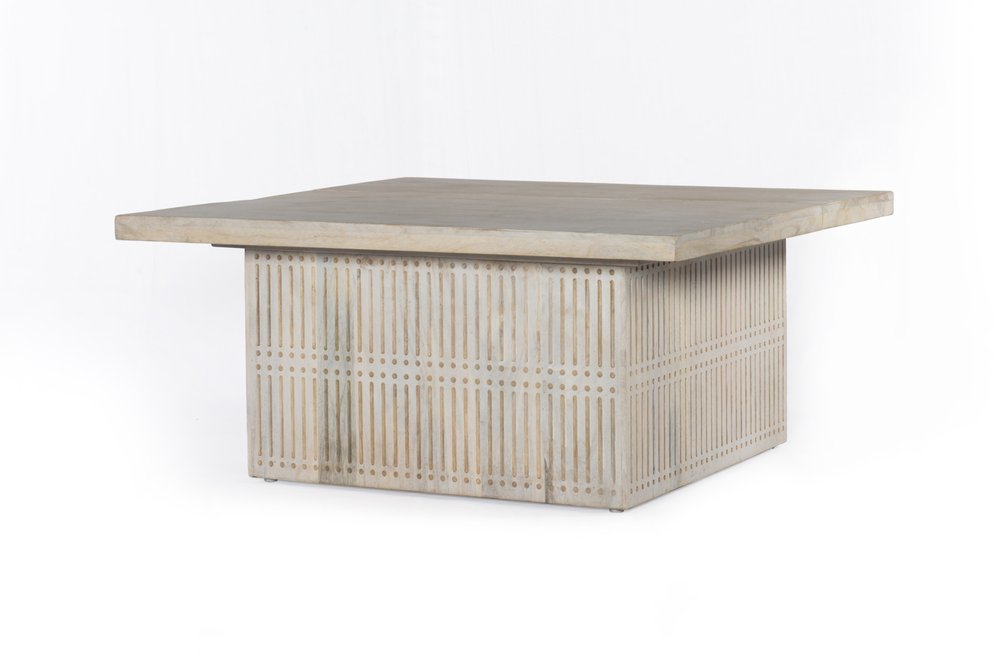 40" Ivory Solid Wood Lift Top Pedestal Coffee Table