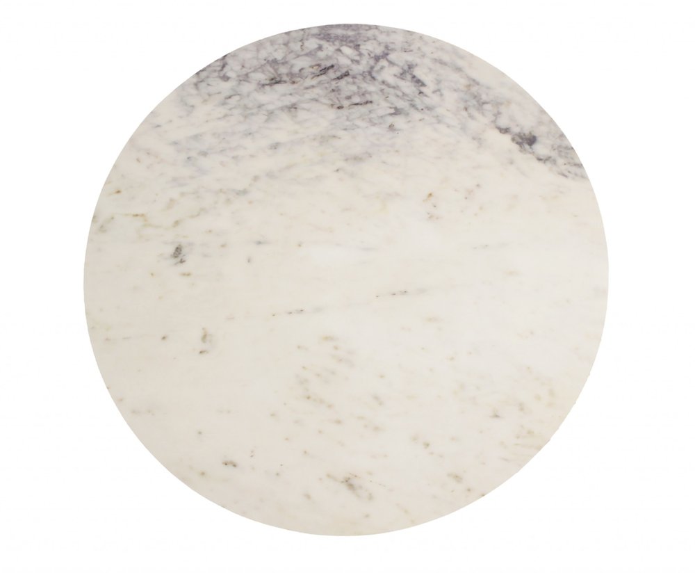 32" Ivory and Brass Genuine Marble and Metal Round Frame Coffee Table