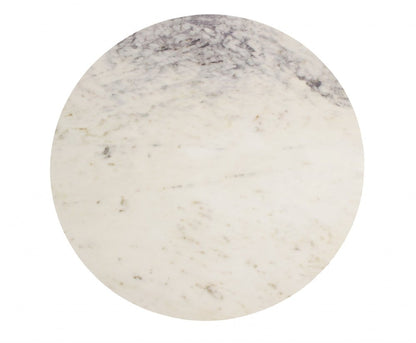 32" Ivory and Brass Genuine Marble and Metal Round Frame Coffee Table