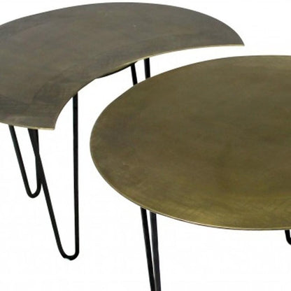 Set of Four Brass Aluminum and Metal Free Form Frame Bunching Coffee Tables