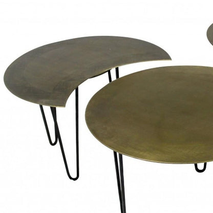 Set of Four Brass Aluminum and Metal Free Form Frame Bunching Coffee Tables