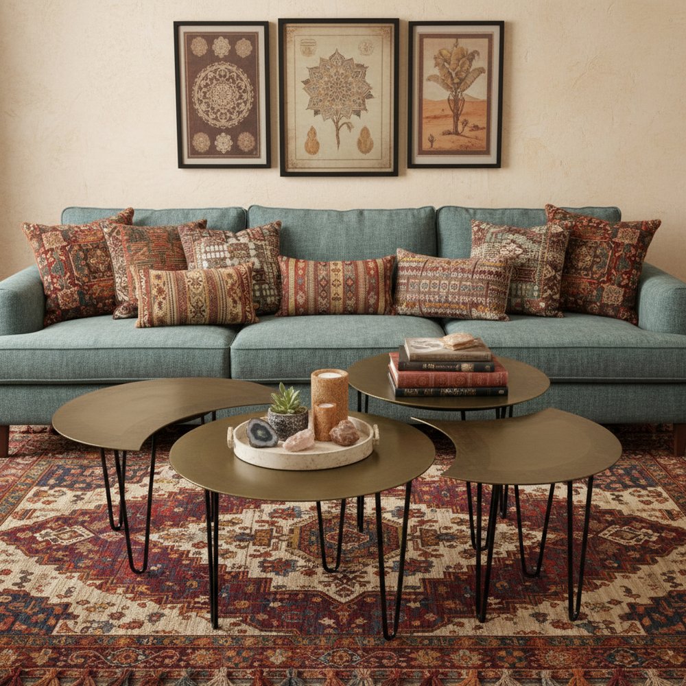 Set of Four Brass Aluminum and Metal Free Form Frame Bunching Coffee Tables