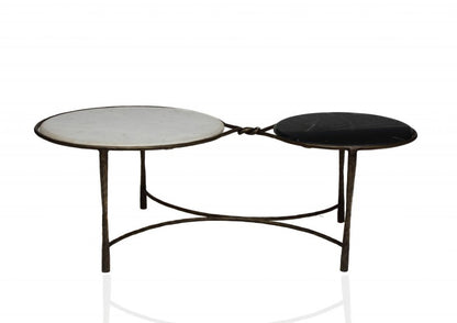 48" Black Ivory and Brass Genuine Marble and Iron Round Frame Coffee Table