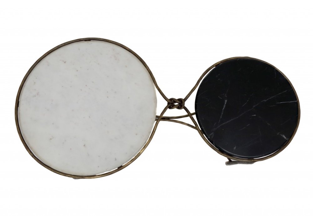 48" Black Ivory and Brass Genuine Marble and Iron Round Frame Coffee Table