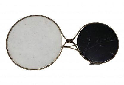 48" Black Ivory and Brass Genuine Marble and Iron Round Frame Coffee Table