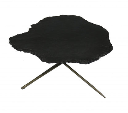 Set of Two Brown Stone and Iron Free Form Bunching Coffee Tables