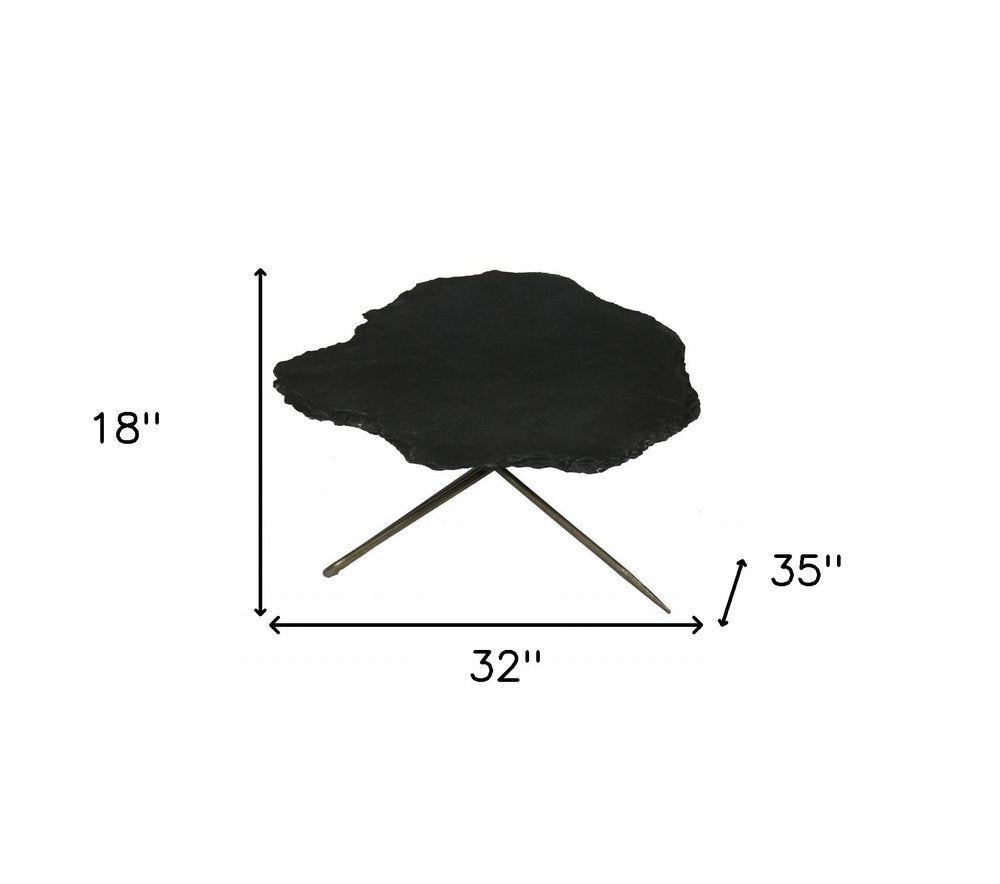 Set of Two Brown Stone and Iron Free Form Bunching Coffee Tables