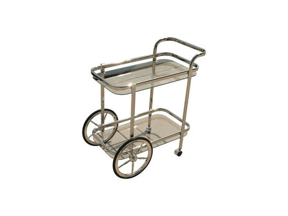 28" Silver Metal And Glass Rolling Trolley Bar Cart