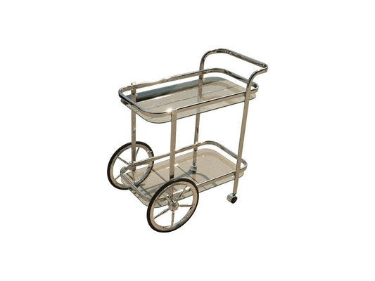 28" Silver Metal And Glass Rolling Trolley Bar Cart