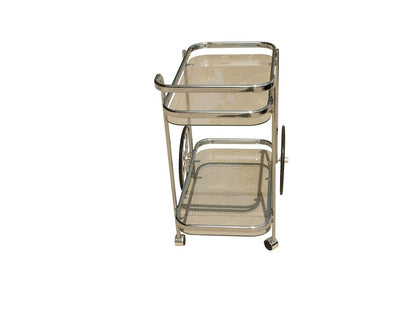 28" Silver Metal And Glass Rolling Trolley Bar Cart