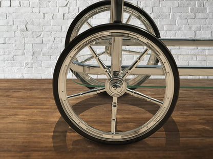 28" Silver Metal And Glass Rolling Trolley Bar Cart