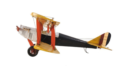 8" Yellow Red And Gray Metal Hand Painted Air Plane