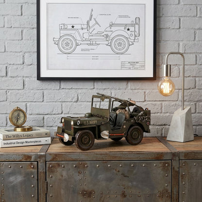 6" Army Green Metal Hand Painted Decorative Truck