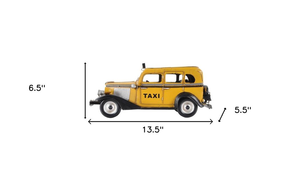 14" Yellow Checker Taxi Cab Model Sculpture