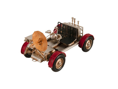 5" Red And Silver Metal Hand Painted Model Car Tabletop Sculpture