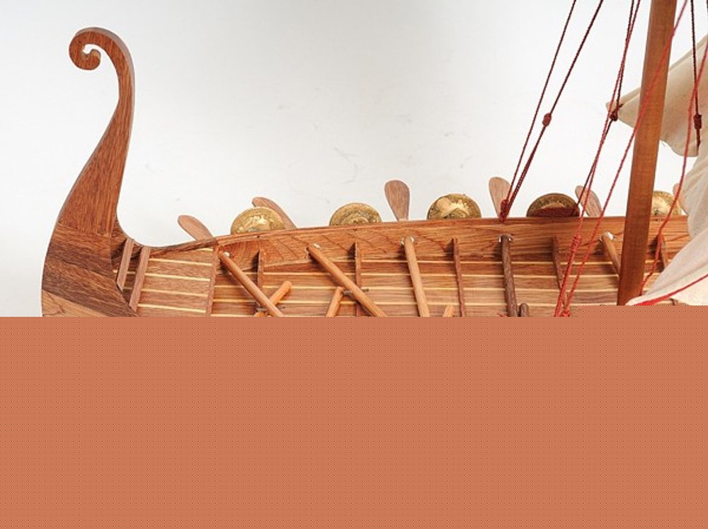 20" Wood Brown Solid Wood Hand Painted Model Boat Tabletop Sculpture