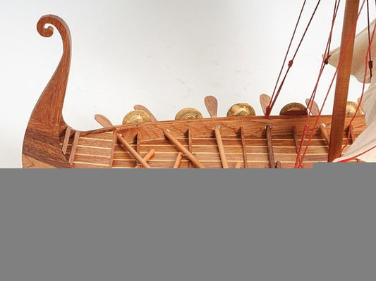 20" Wood Brown Solid Wood Hand Painted Model Boat Tabletop Sculpture