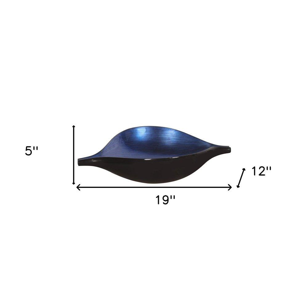 19" Black And Blue Solid Wood Novelty Centerpiece Bowl