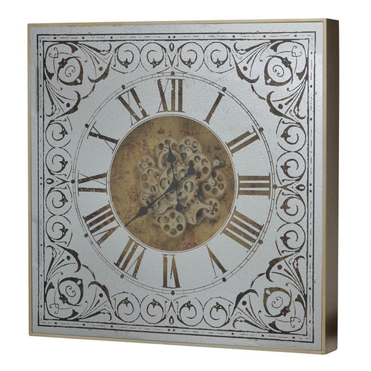 32" Gold And Silver Metal Analog Distressed Square Wall Clock