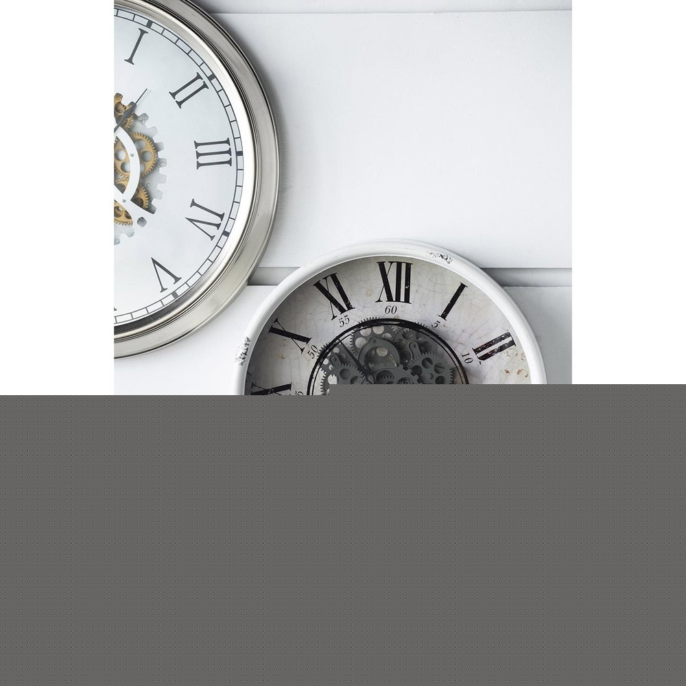 20" White And Black Iron Analog Distressed Round Wall Clock