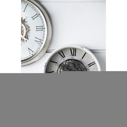 20" White And Black Iron Analog Distressed Round Wall Clock