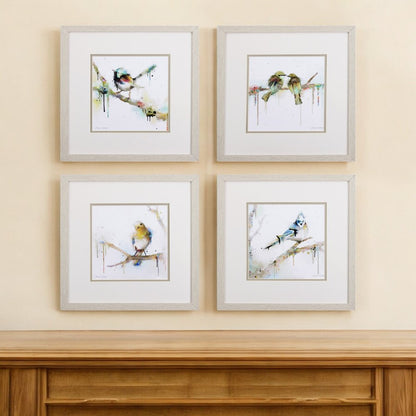 Set of Four Colorful Birds on Branches Wall Art