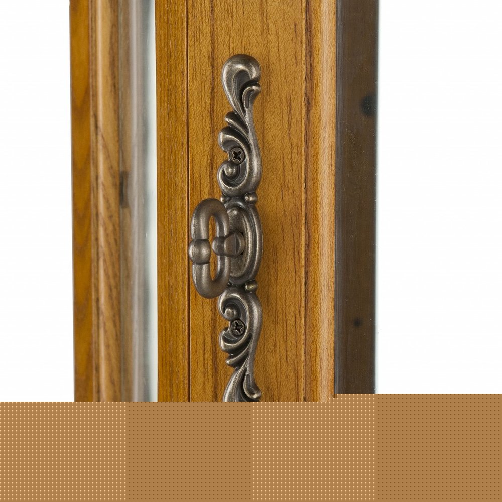 Golden Oak Scallop Top Lighted Corner Curio Cabinet