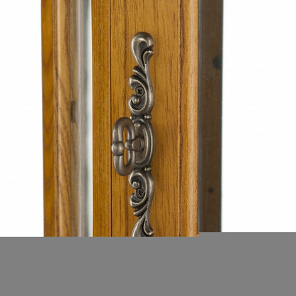 Golden Oak Scallop Top Lighted Corner Curio Cabinet