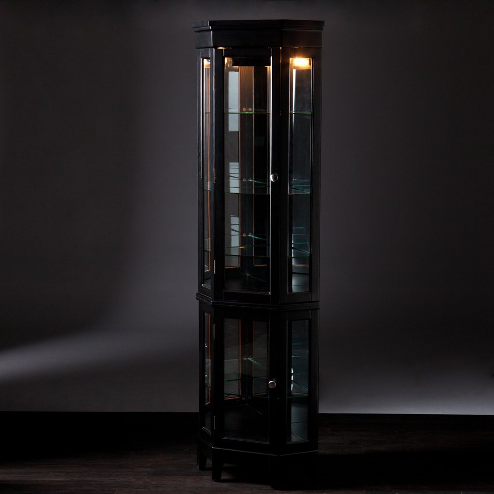 Elegant Black Lighted Curio Cabinet