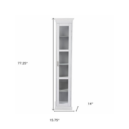White Cornice Molding Curio with Glass Door