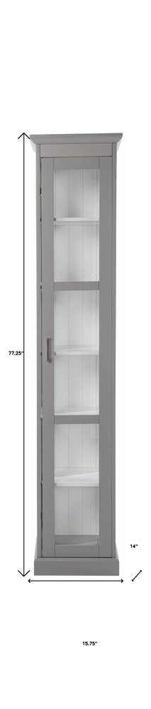 Gray Cornice Molding Curio with Glass Door