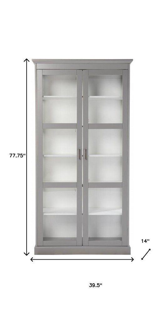 Gray Cornice Molding Double Door Curio Cabinet