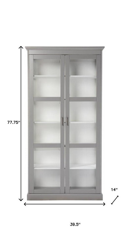 Gray Cornice Molding Double Door Curio Cabinet