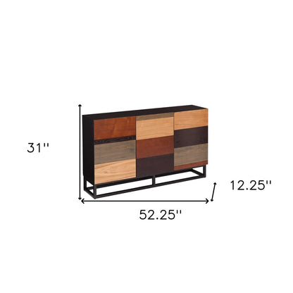 52" Brown Gray And Black Patch Three Door Sideboard Cabinet