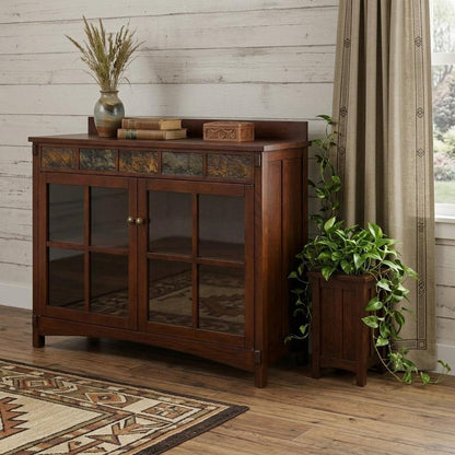 44" Brown Wood With Glass Sideboard with Two Doors