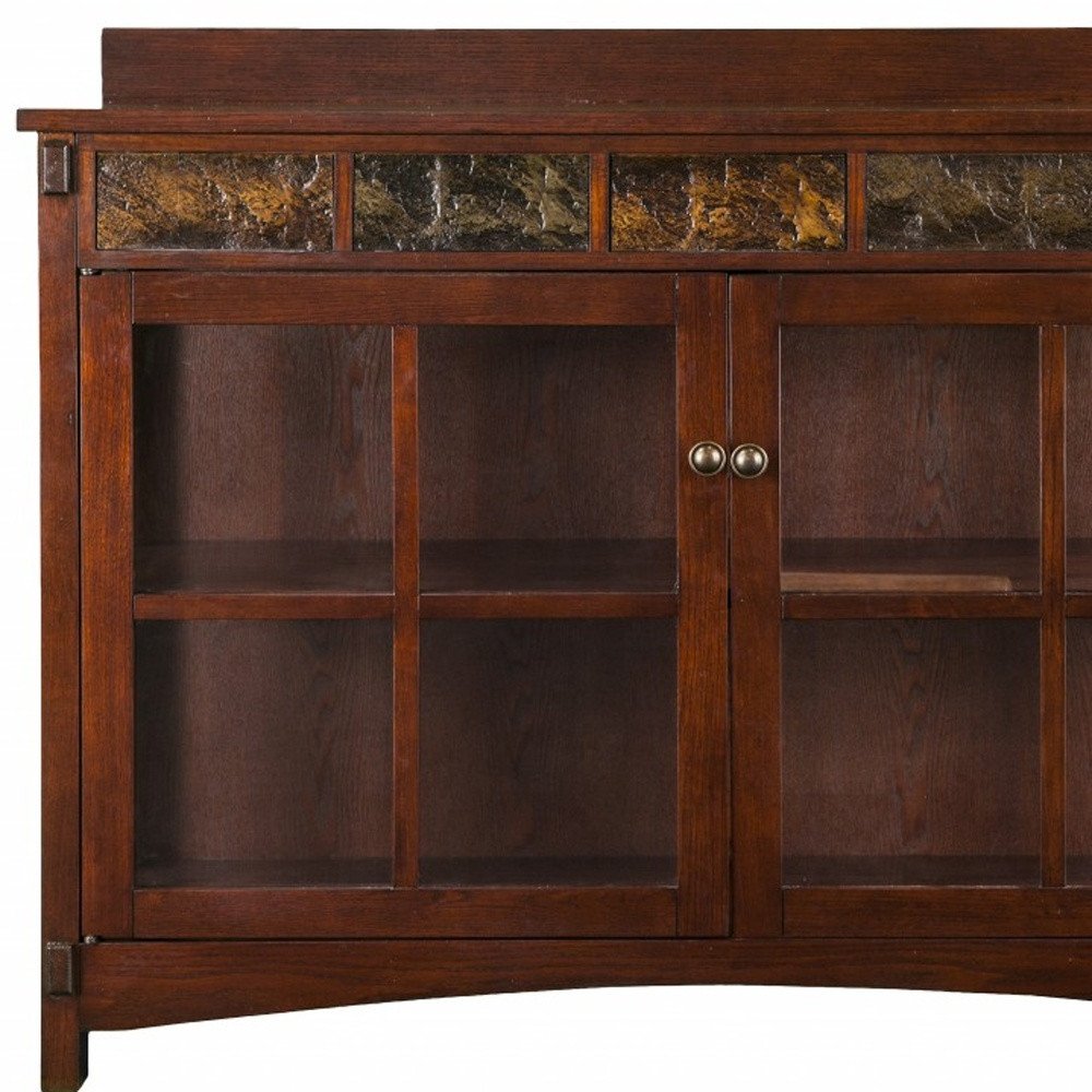 44" Brown Wood With Glass Sideboard with Two Doors