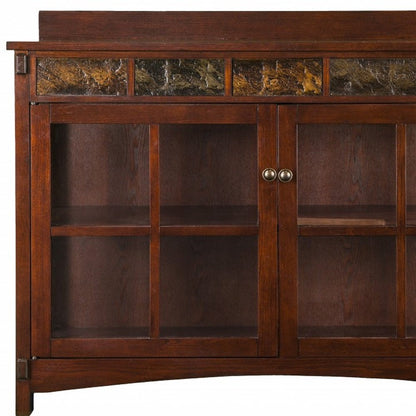 44" Brown Wood With Glass Sideboard with Two Doors