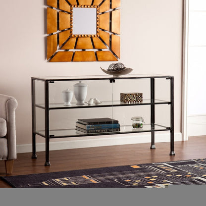 Rustic Black and Glass Double Door Cabinet